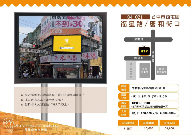 台中市西屯區福星路/慶和街口 戶外LED電視牆