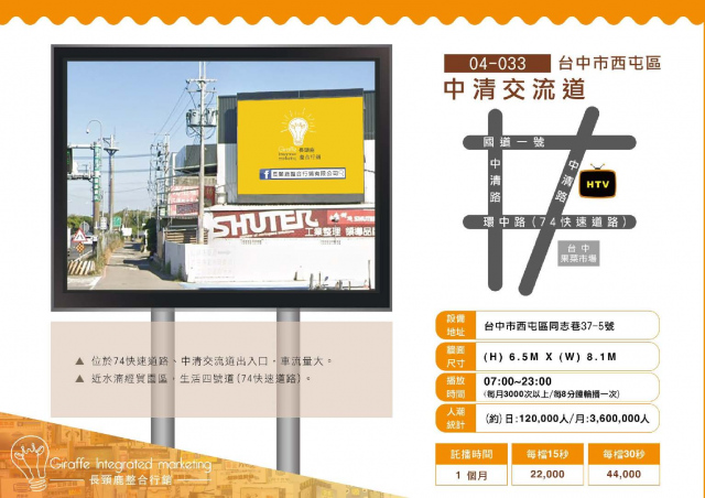 台中市西屯區 中清交流道 戶外LED電視牆